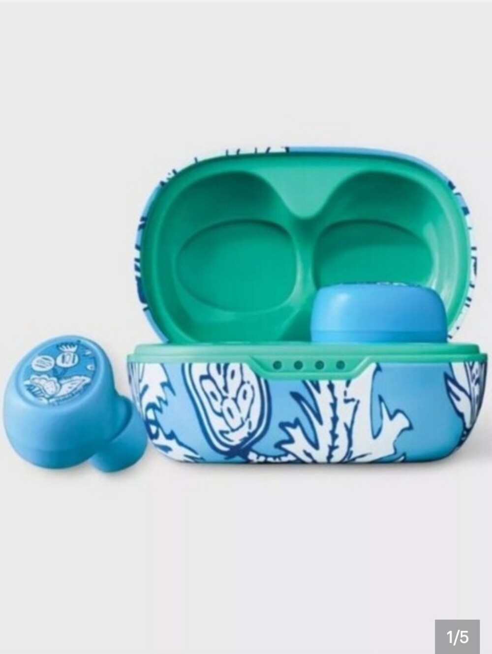 Roller Rabbit Wireless Earbuds - Teal & Blue Printed Case